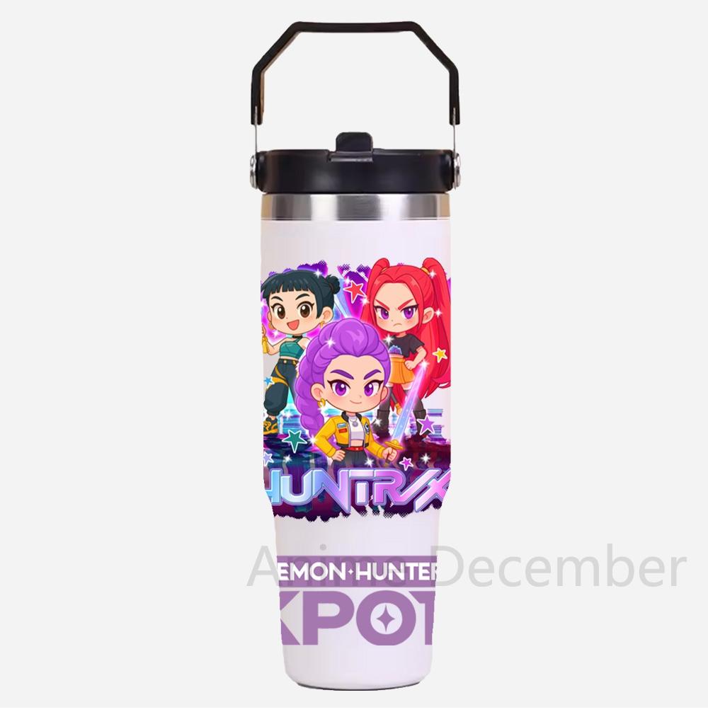 30 унций Аниме K-pop Автомобильная чашка для воды из нержавеющей стали K-pop Истребители демонов Игрушка Девичья группа Руми Зои Мира Фигурки с мультяшным принтом Подарок