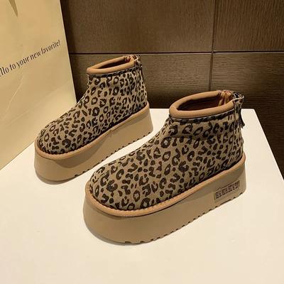 Модные новые повседневные удобные женские ботинки зимние теплые короткие плюшевые 2024 горячая распродажа плоские с леопардовым принтом водонепроницаемые женские зимние ботинки