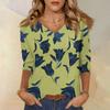 Женские топы, рубашка с рукавом три четверти, свободная повседневная рубашка с V-образным вырезом, футболка с цветочным принтом