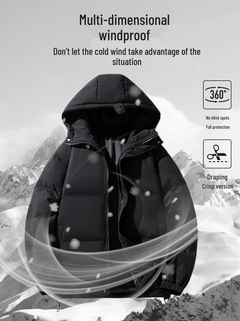 Мужская зимняя однотонная хлопковая куртка с капюшоном - Свободная, повседневная, теплая верхняя одежда для подростков