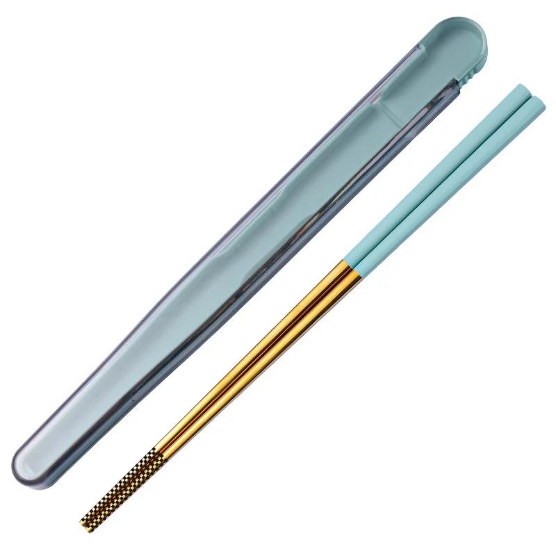 Stainless Steel Chopstick Lunch Tableware Travel Portable Chopsticks Folding Cover Storage Box Dinnerware Kitchen Accessories