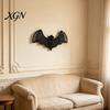 Haunted House Party Decor Woven Rattan Bat Wall Hanging Decoration, Halloween Handcrafted Black Wicker Bat, Seasonal Decorations 3D Scary Rustic