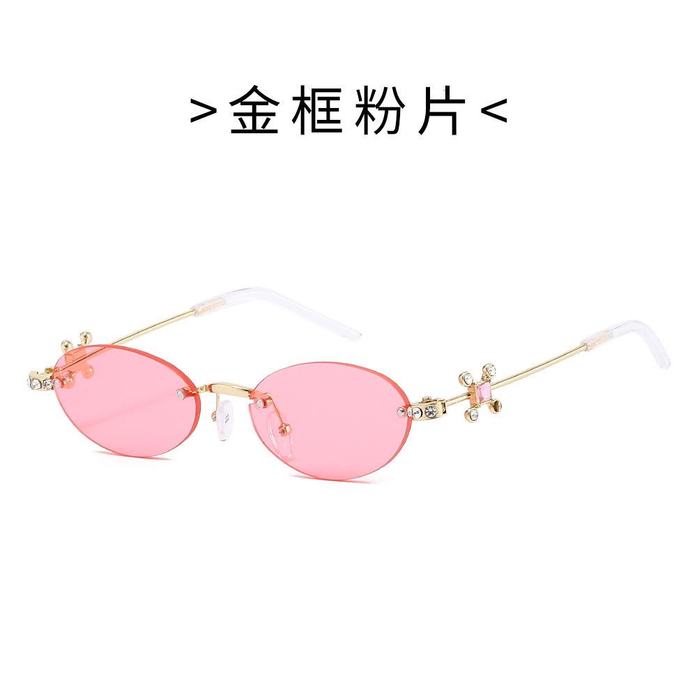 Three-stone sunglasses, rimless, oval-shaped lenses, women's sunglasses