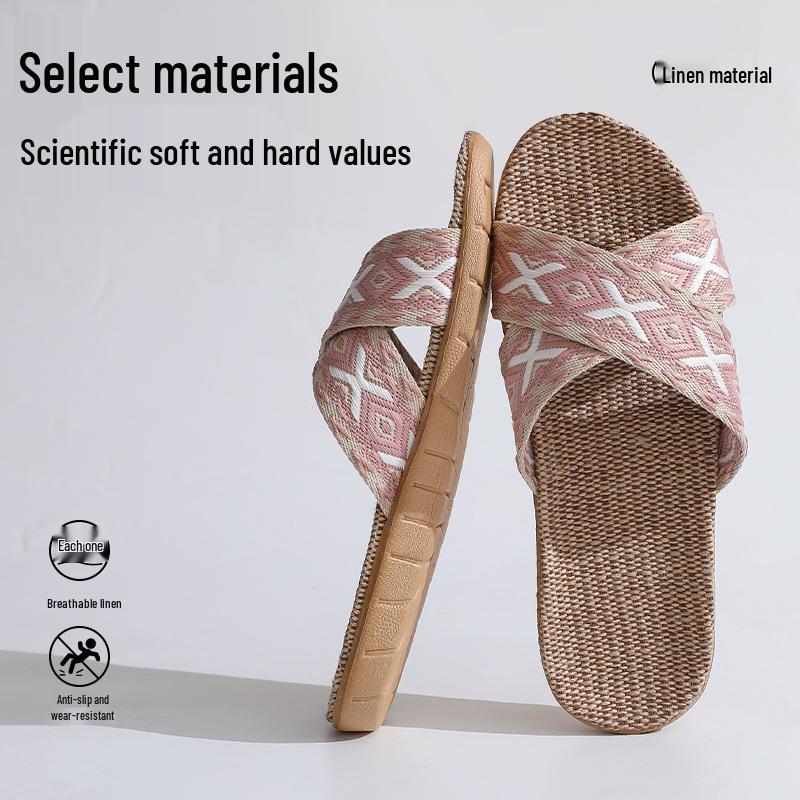 FL Four Seasons Women's Linen Deodorant Anti-slip Indoor/Outdoor Silent Slippers