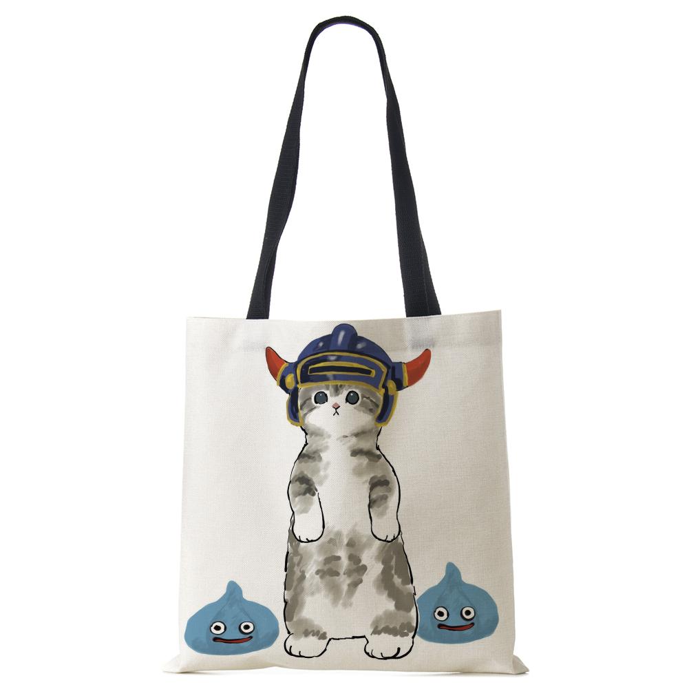 Cat Print Handbag Ladies Casual Cute Shopping Tote Shoulder Bag 2022 Harajuku Large Capacity Travel School Canvas Beach Bags