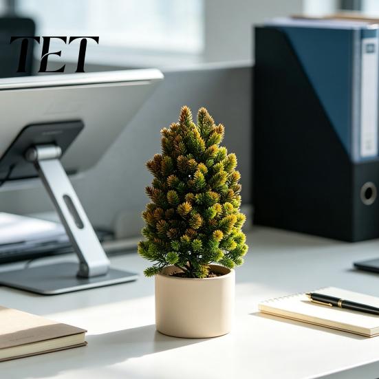 Artificial Greenery for Living Room Mini Pine Tree Potted Plant, Fake Bonsai Desktop Ornament, Maintenance Free Indoor Plant Faux Houseplant Entryway