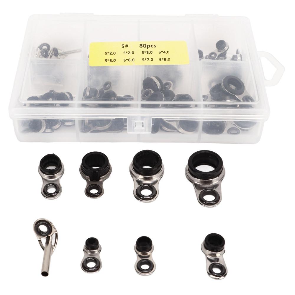 80PCS Ceramic Insert Fishing Rod Guide Kit Rod Guide Repair Kit for Telescopic Rod Repair