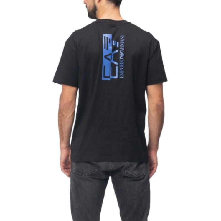 Emporio Armani EA7 Футболка с круглым вырезом и принтом букв, короткий рукав, мужская, черная 6RPT01PJNVZ1200