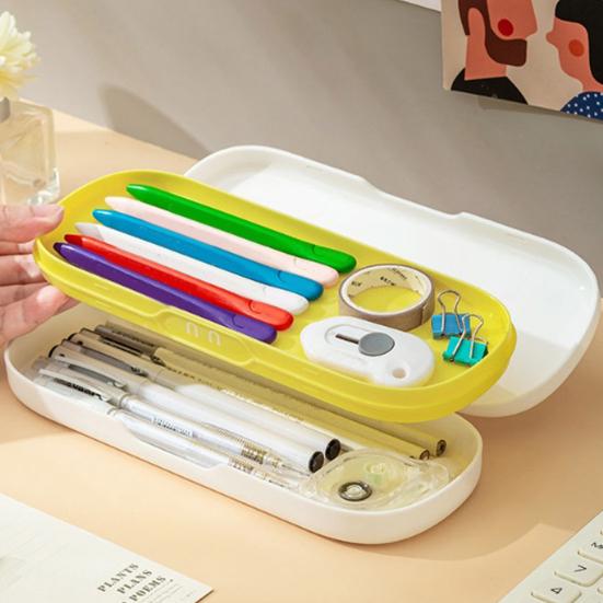 Large Capacity Pencil Box with Lid Lightweight Double Layer Design Dustproof Portable Pen Case