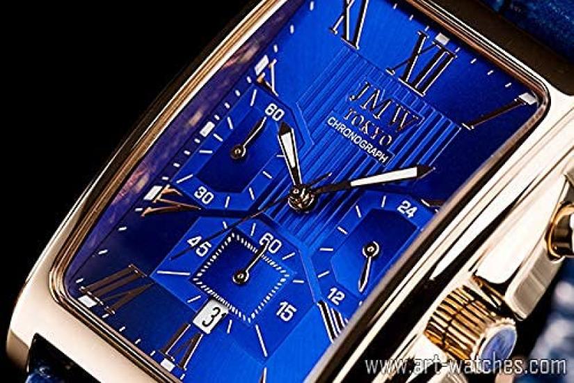 Square Watch Blue Rose Gold Watch Square Rectangular Chronograph Limited Model Seiko Quartz Leather Band Genuine Leather Business Simple Popular Day