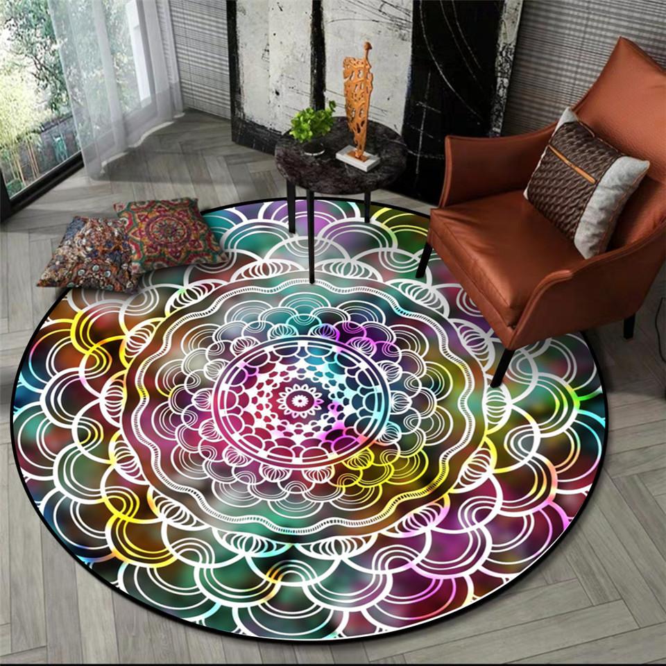 Красочный Звездный Геометрический Цветочный Центр Модный Ковер Гостиная Ретро Этнический Стиль Фиолетовый Мандала Круглый Ковер Подушка