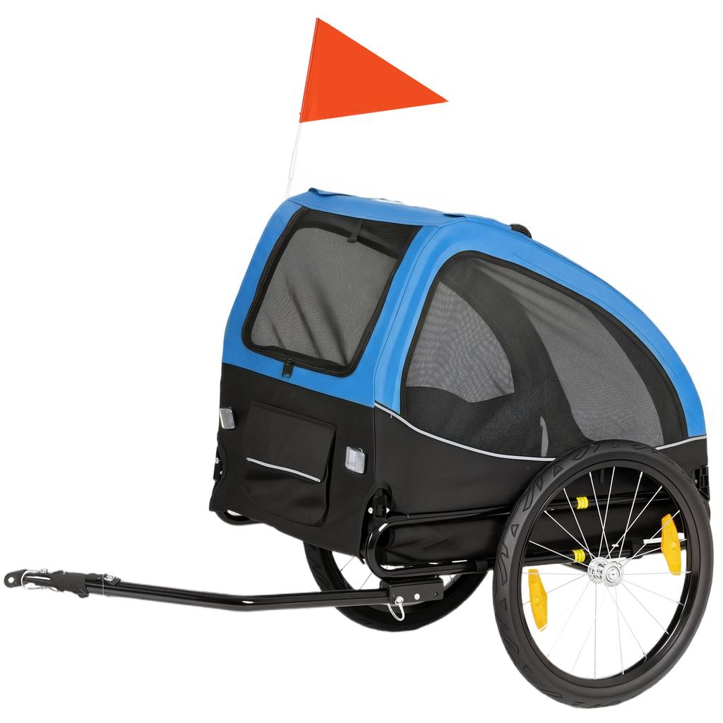 Dog Bike Trailer Foldable with Reflectors Mesh Windows Wheels Door Safety Flag for Dogs up to 20 kg 138x70x89 cm Blue