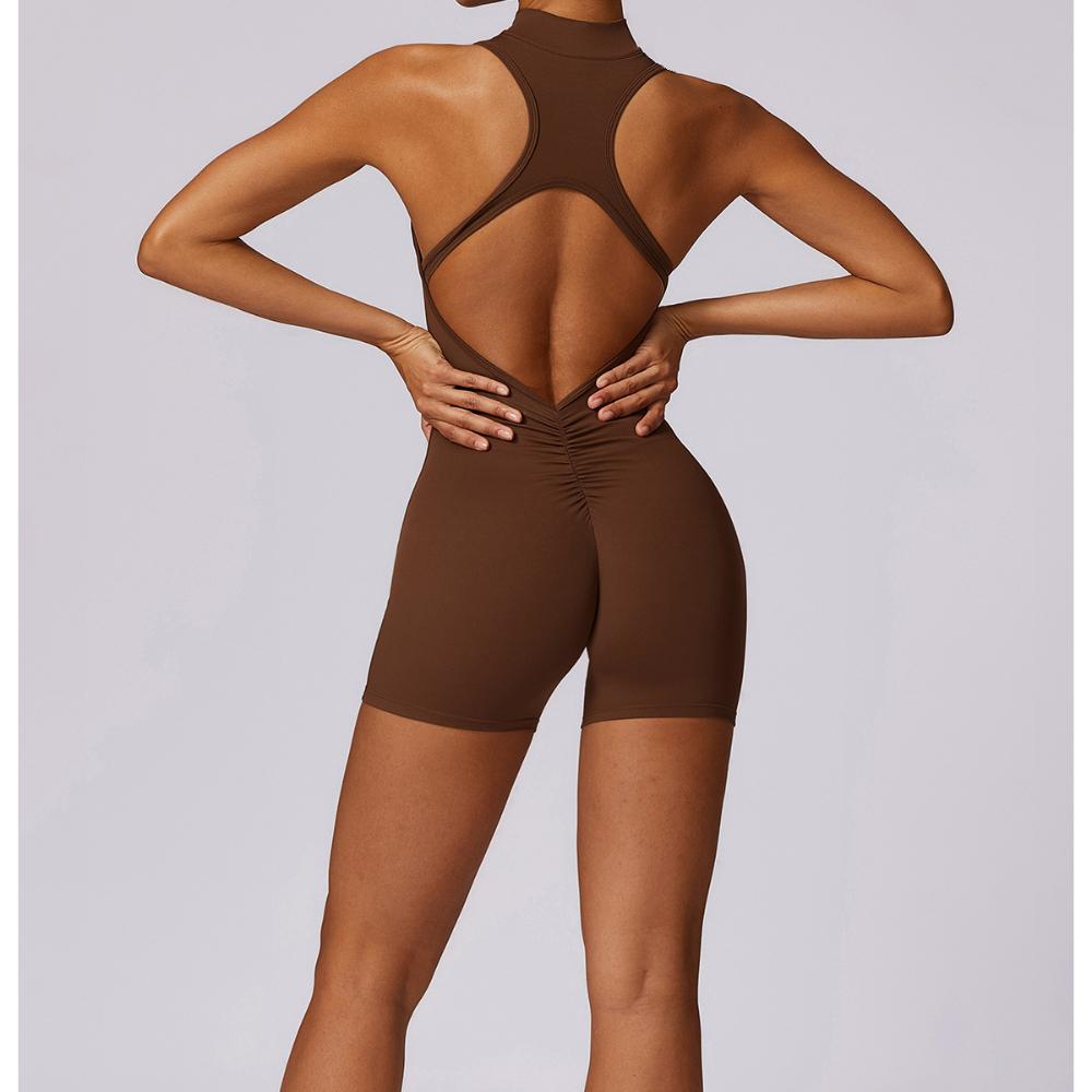 Women's High-intensity Exercise Back Yoga Jumpsuit with Zipper, Nude Feeling, Tight Fitting Jumpsuit Fitness Suit