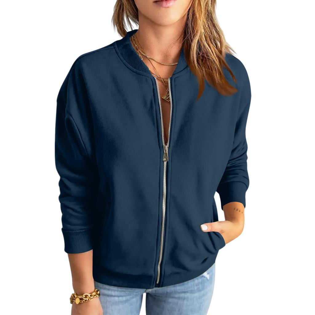 Women's Solid Color Zipper Fashionable Jacket Casual Jacket Top