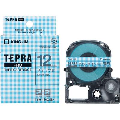 Лента King Jim Tepra PRO для картриджей с узором 12 мм, клетчатые буквы, длина 8 м SWX12BH [подлинная] синяя/серая
