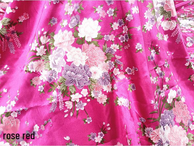 Floral Satin Print Cheongsam Pajamas with Ribbon Headdress and Lantern Kimono Quilt Fabric