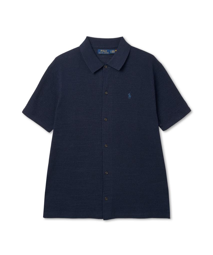 POLO RALPH LAUREN Textured Cotton Linen Shirt Sweater - Bright Navy