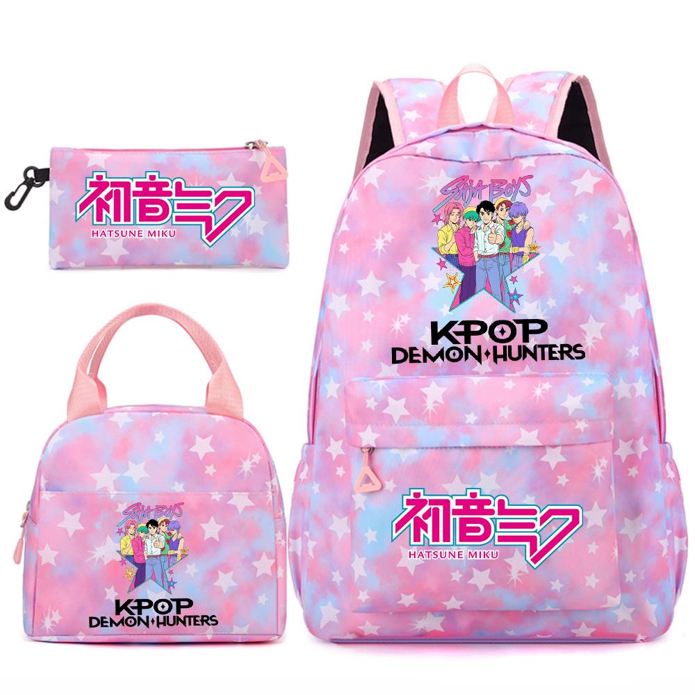 3Pcs/set Anime Cartoon Demon Hunters Printed Backpack Handbag Pencil Case for Teenger Student Girl Boy Large Capacity Waterproof Bookbag
