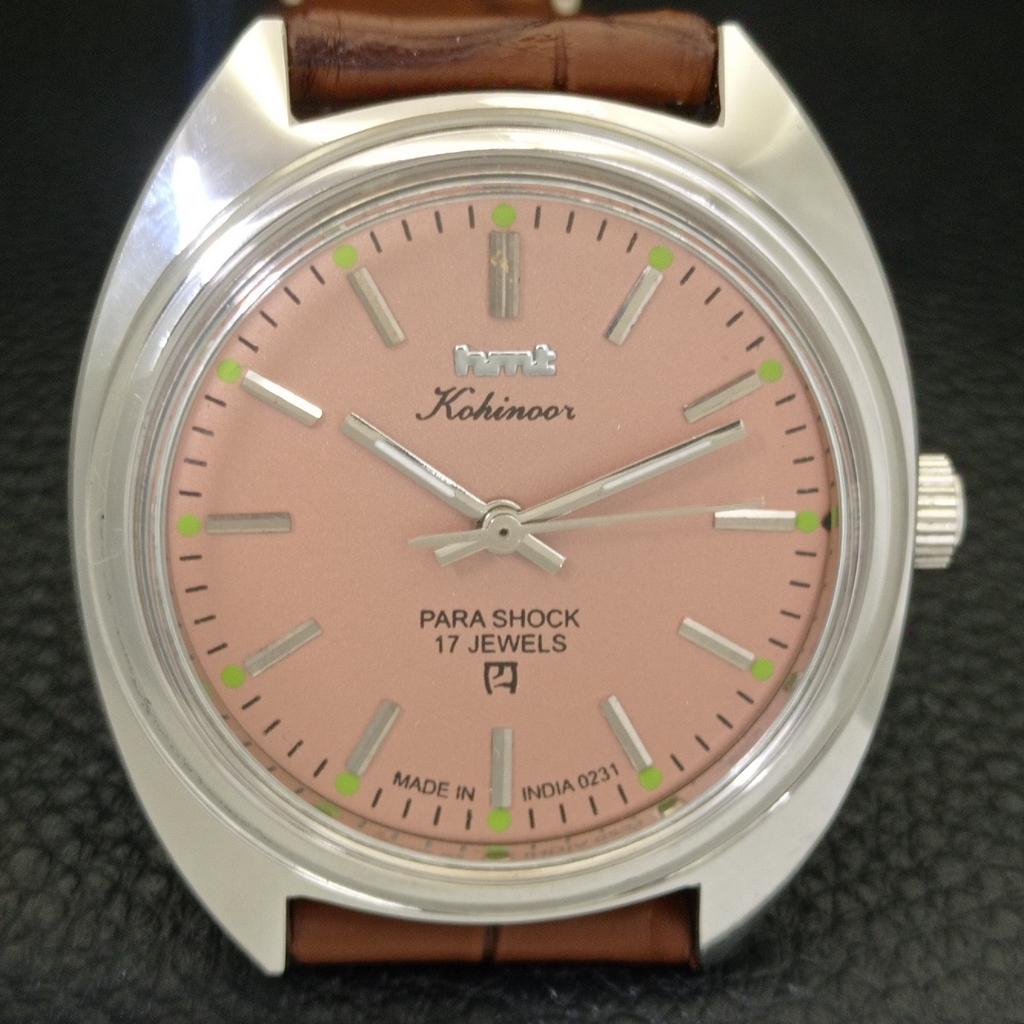 HAND-WINDING VINTAGE HMT KOHINOOR INDIAN MENS PINK COLOR DIAL WATCH A440994-4 HT-a440994