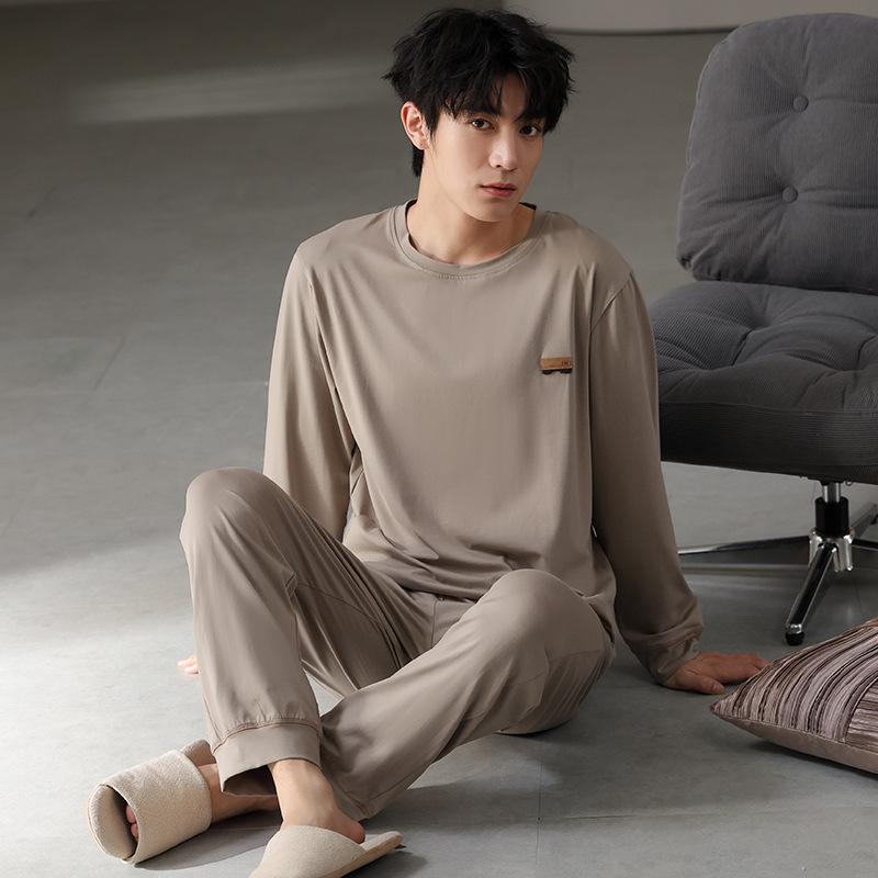 Тип Пижамный костюм из чистого хлопка на осень-зиму для мужчин с длинными рукавами из хлопка, комплект домашней одежды для мужчин, мягкая домашняя одежда для мужчин