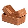 Rectangular Rattan Storage Baskets Stackable Woven Wicker Box Snack Organizer Holder for Kitchen Cupboards Shelf