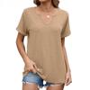 Женская весна и лето, новые однотонные свободные футболки с V-образным вырезом и короткими рукавами