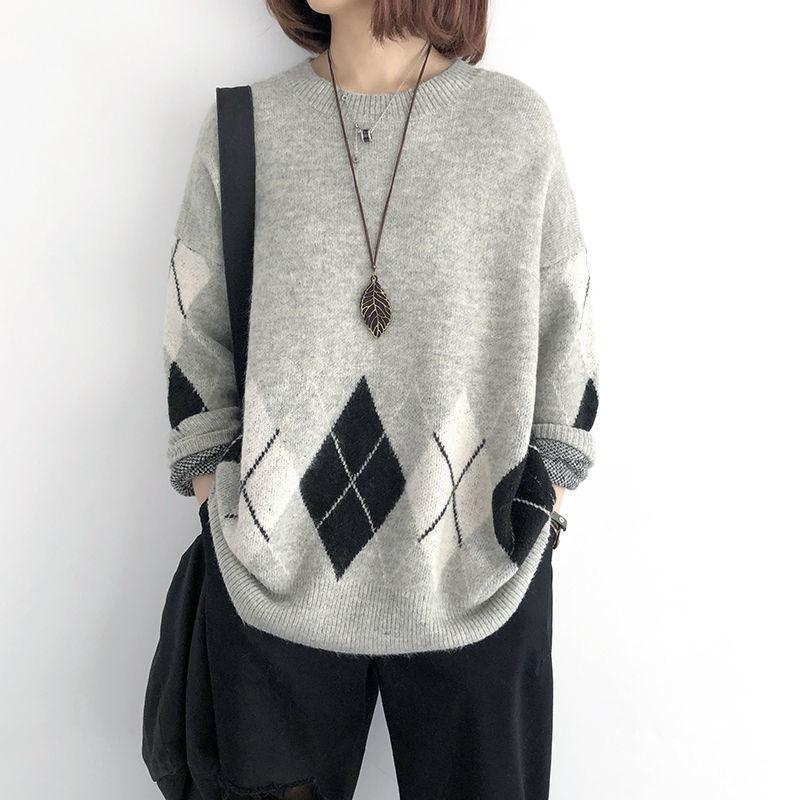 Spring and Autumn Women's Sweater Thickened Thermal Undercoat Medium Long Sweater Loose Pullover Long Sleeve Sweater