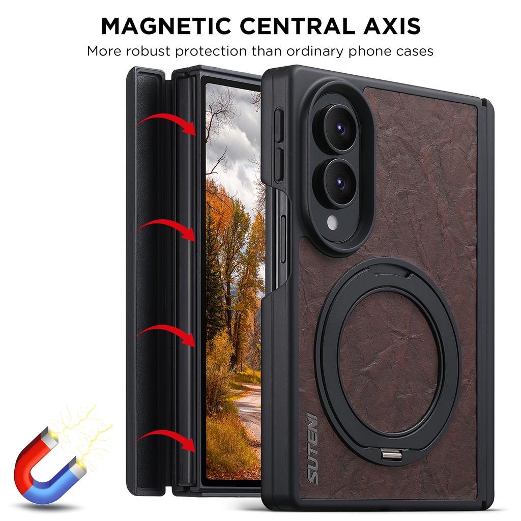 Чехол SUTENI для телефона Samsung Galaxy Z Fold 8, оснащенный магнитной защитой центральной оси, беспроводной зарядкой, вращающейся на 360° подставкой