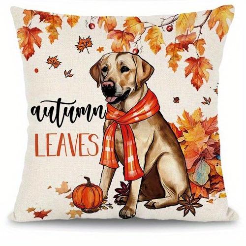 Dog & Autumn Leaves Throw Pillow Cover With Short Plush Print Living Room Sofa Decoration Cushion Cover Pillow Covers Decorative