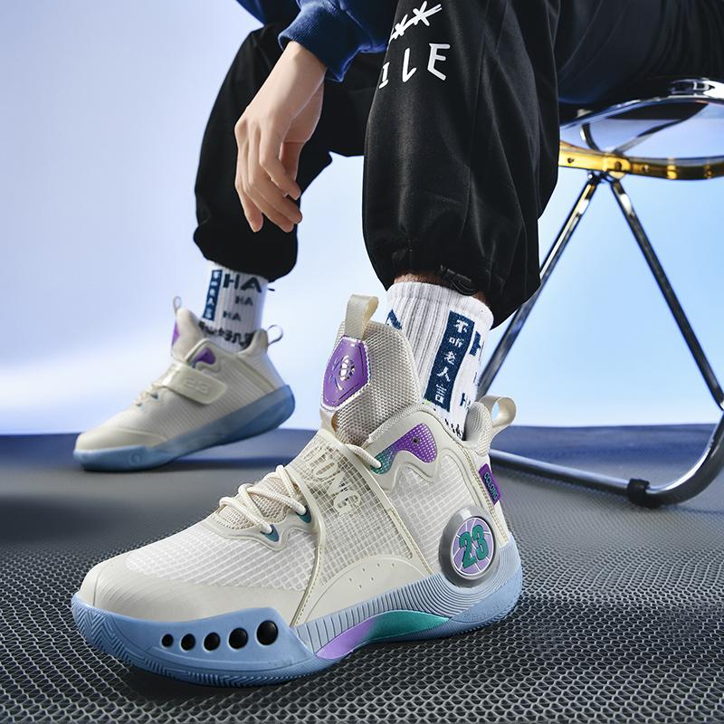 Сетчатые баскетбольные мужские спортивные туфли летние мужские высокие противоскользящие износостойкие супер легкие бронированные профессиональные туфли
