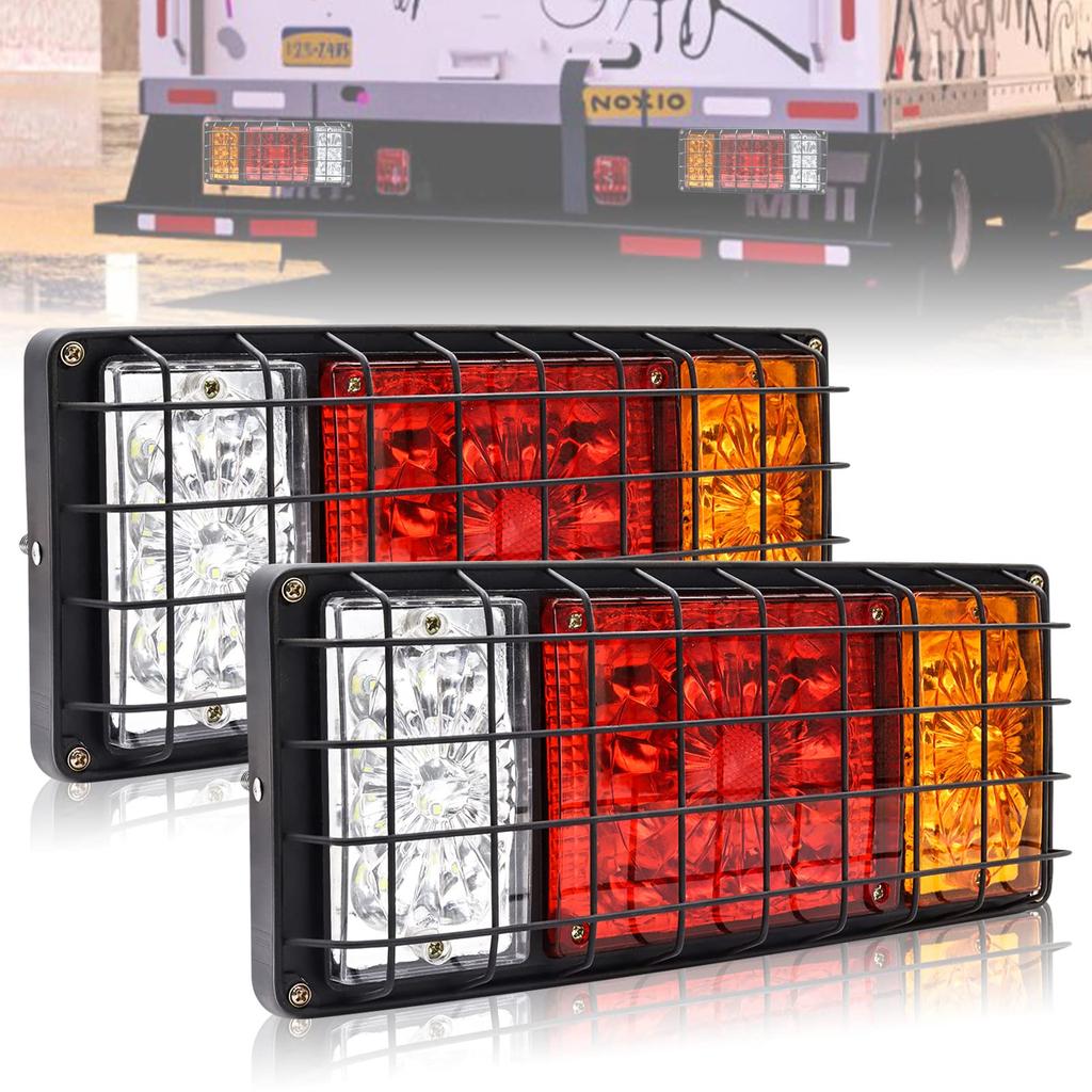 Ygmylandbb LED Trailer Truck Tail and Turn Signal Lights for Trailers and Universal with Iron Mesh Set of 2 Lights, Lamps, 12V, Brake, Reverse,