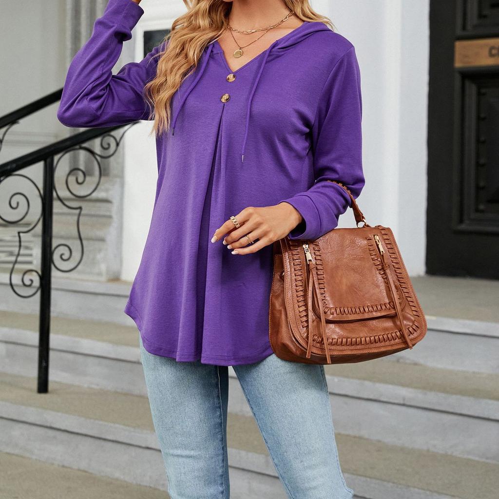 JKASHDK Женская мода на лето и весну, повседневные однотонные свободные блузки и рубашки с длинным рукавом и v-образным вырезом с принтом