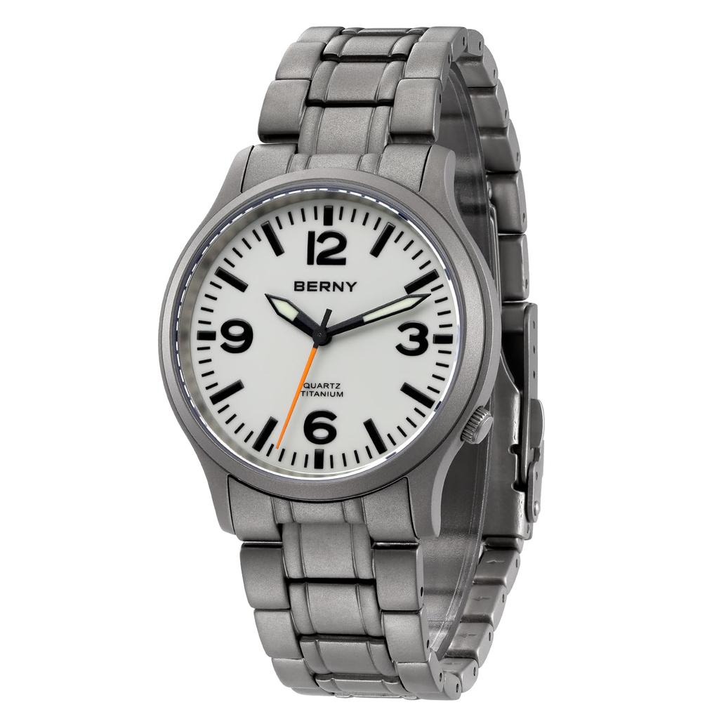 BERNY Titanium Watch Men Watch Watch Japan Sweep Seconds Quartz Movement VH31 5ATM Waterproof Analog Quartz Watch Super Luminous Sapphire Glass Men's