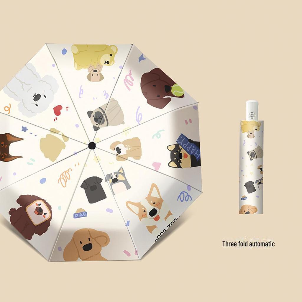 Милый щенок, автоматический женский зонт двойного назначения от солнца и дождя - защита от ультрафиолета, легкий и портативный