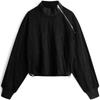 Letter Jacquard Zip Half Open Round Neck Cotton Sweatshirt Women Sweatshirt Space-Black J222298BEH