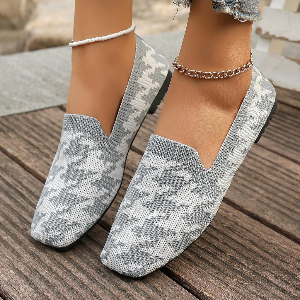 Модные женские балетки Весенне-осенние плоские повседневные туфли для женщин Вязаные балетки с круглым носком Модные лоферы с принтом Zapatos De Mujer