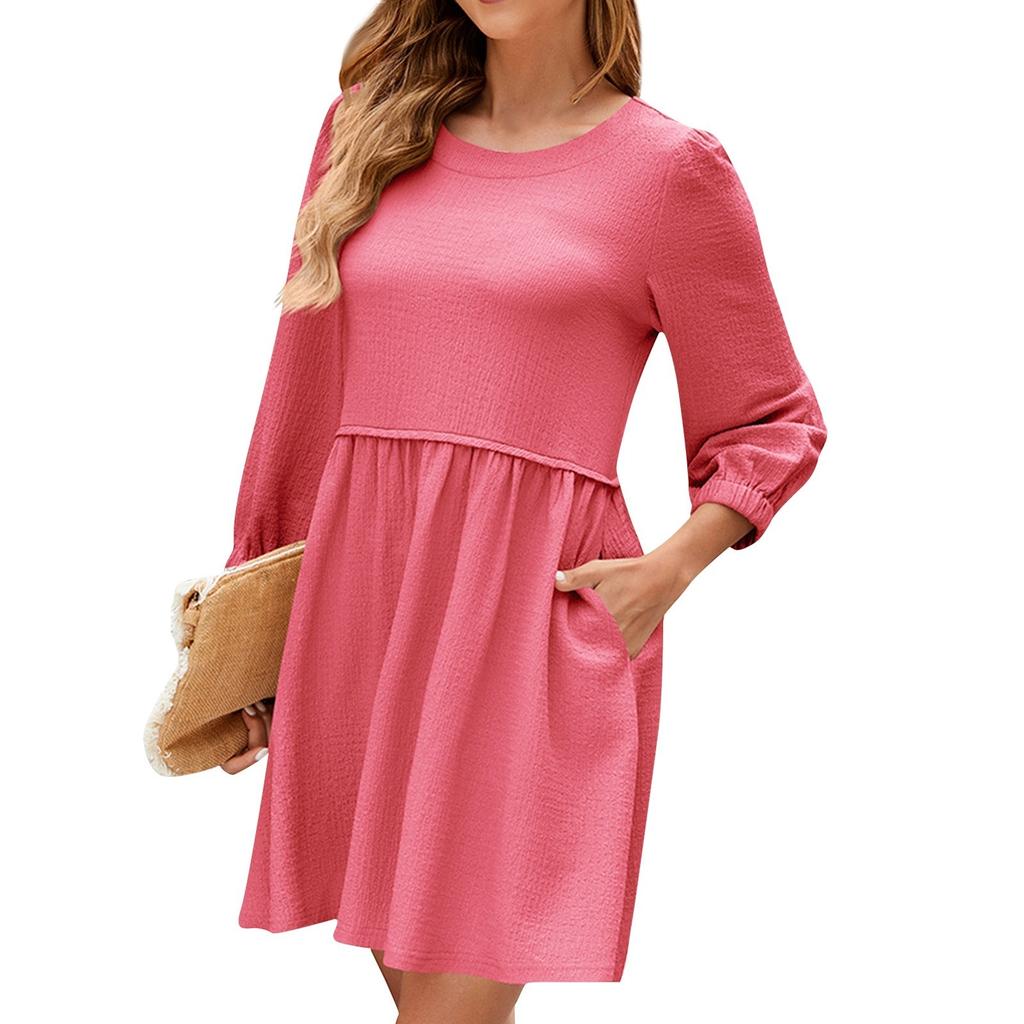 Women's Casual Fashion Sexy Solid Color Loose Three-quarter Sleeve Dress