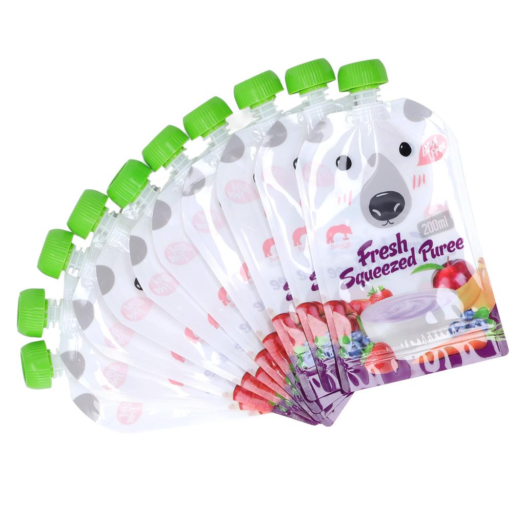 10 Pcs Reusable Food Pouch 200ml Refillable Portable Squeeze Baby Food Storage Bag for Fruit Puree