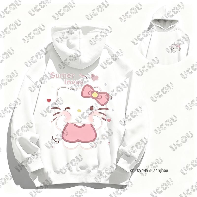 Осень Зима Новые Милые Мультяшные Хлопковые Худи с Принтом Hello Kitty для Женщин Толстовка с Длинным Рукавом Повседневный Пуловер Парные Y2K Топы