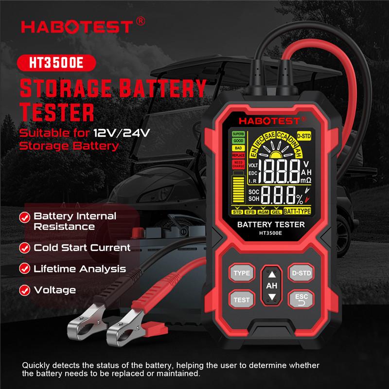HT3500E 12V 24V Battery Tester Color Screen Car Lithium Battery Test Lead Acid Battery Analyzer Internal Resistance Tester