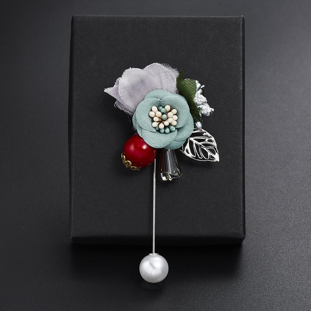 Rinhoo Ladies Cloth Art Fabric Imitation Pearl Flower Brooch Women Long Needle Cardigan Shirt Shawl Suit Badge Lapel Pin Jewelry