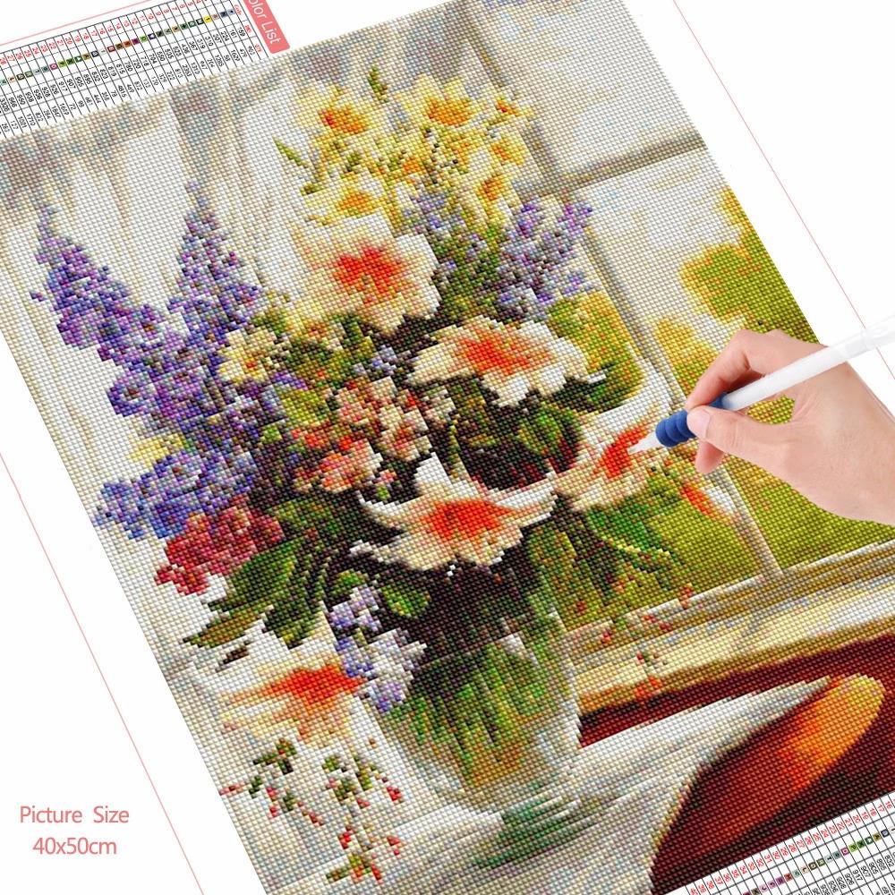 5D Алмазная картина Сиреневая вышивка Подсолнух Мозаика Дейзи Вышивка крестом Окно Домашнее искусство Настенный декор