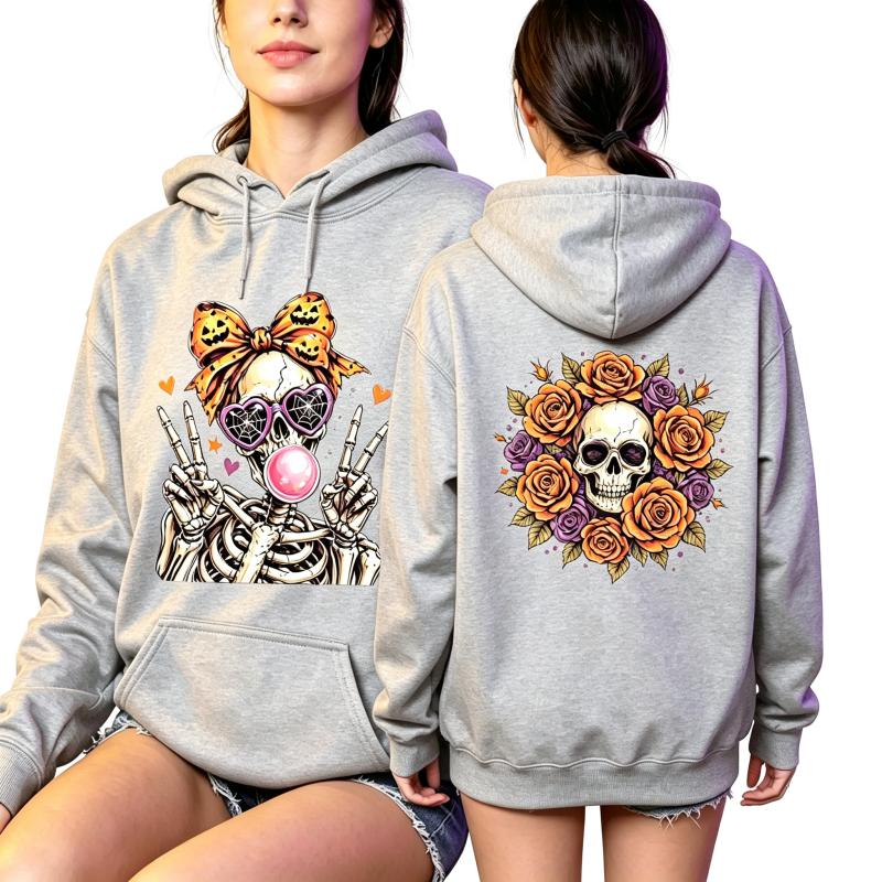 Fashion Vintage Women's Hoodie Gothic Skull Flower Printing Loose Fashion Pullover Autumn Casual Clothes Men Women Tops Sweatshirts