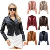 Slim Fit Long Sleeve Spring and Autumn Leather Jacket Women's Rivet Popular Short Coat Zipper Leather Jacket