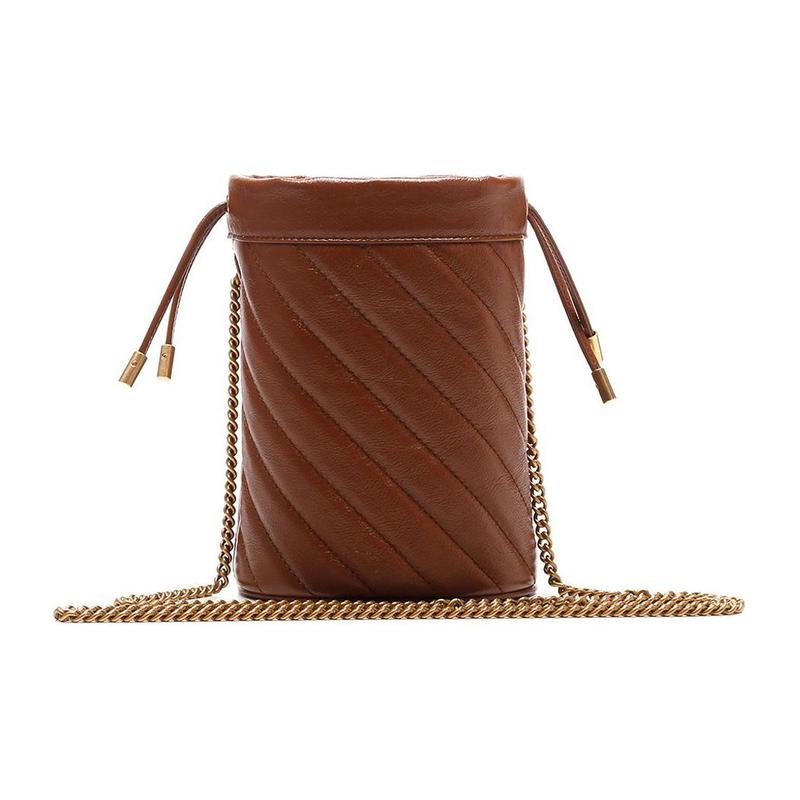 Gucci GG Marmont distressed drawstring chain shoulder strap calfskin bucket bag crossbody shoulder bag women's dark brown