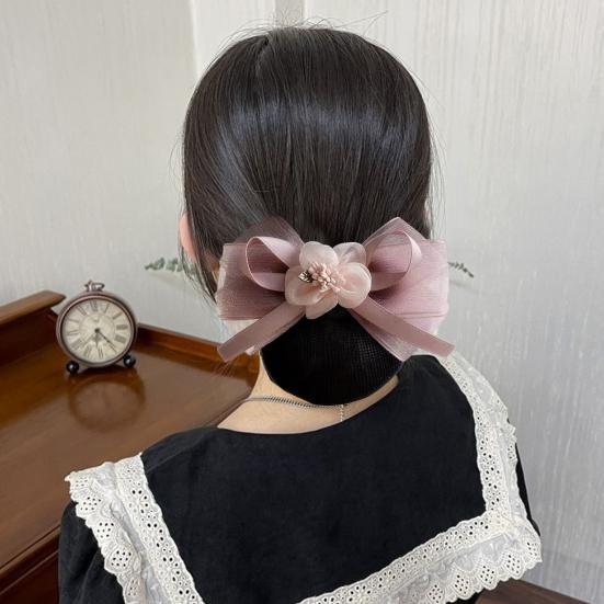 Women Hair Net Mesh Head Flower Headdress Floral Hair Adornment Versatile Decorative Hair Mesh Hair Styling Tool