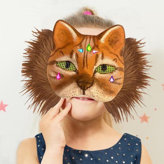 Yousheng DIY Therian Masque Kit Blank Hand Painted Half Face Cat Fox Masque with Fur Eye Mesh And Felt Sheet for Halloween Carnival Masquerade Party