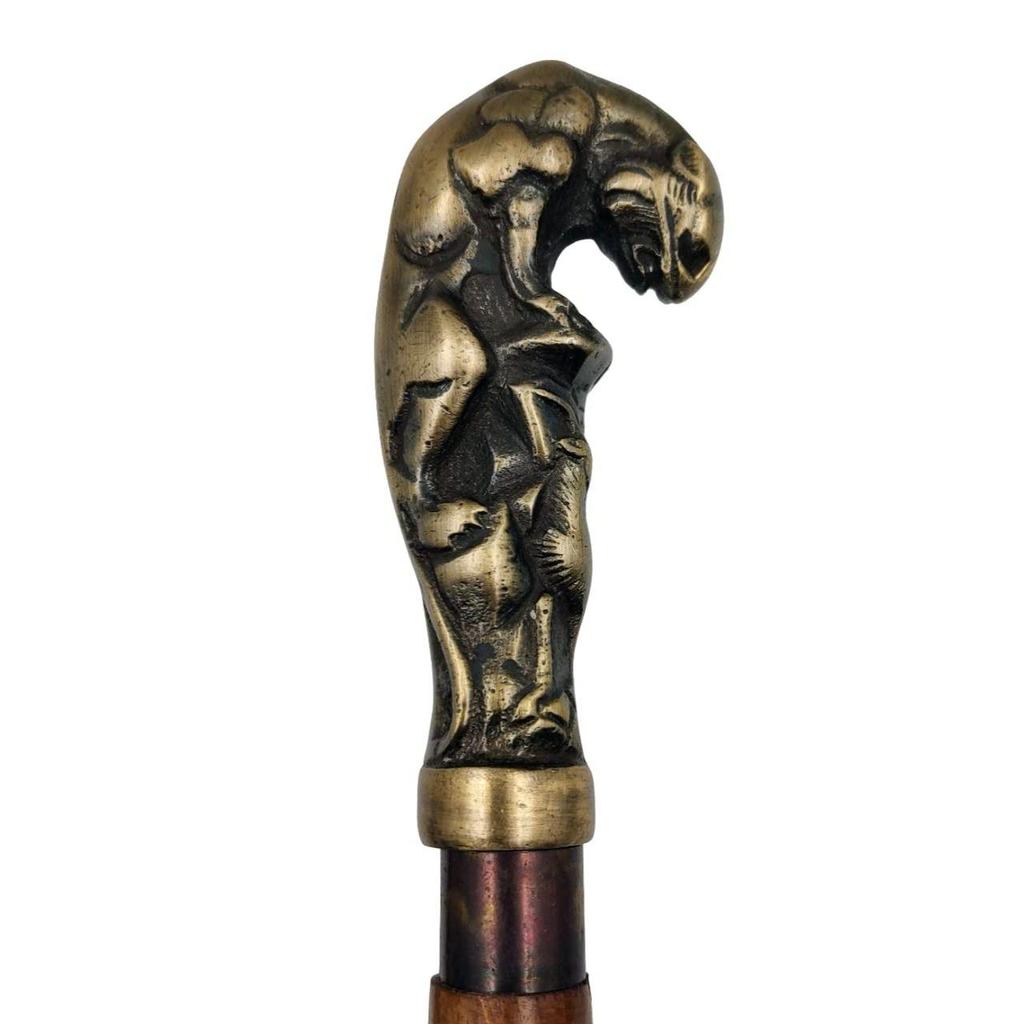 Antique Finish Jaguar Handle Wood Walking Stick Cane 3 Fold Open Nautical Vintage Style