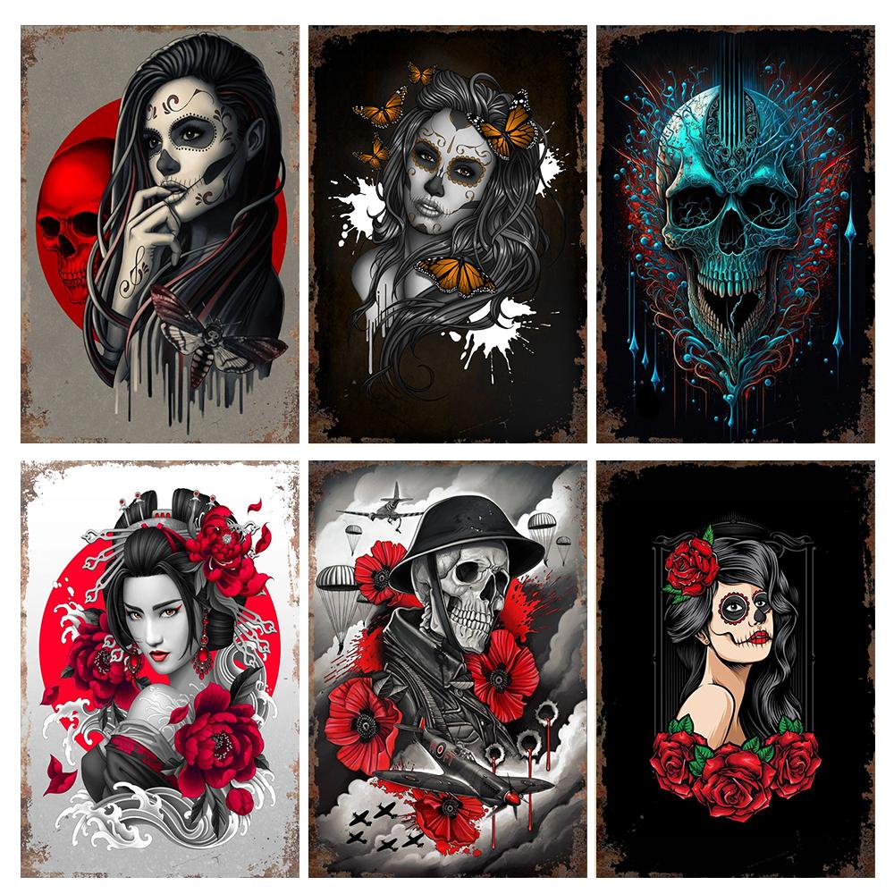 Студия винтажной татуировки, металлическая жестяная вывеска, красивая девушка, металлическая табличка, татуировка красивая девушка, ретро-декор стен, декор комнаты, WY36