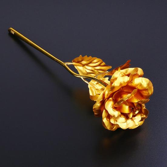 Golden-Color Foil Artificial Rose Flower Long Stem Valentine's Day Lovers Gift